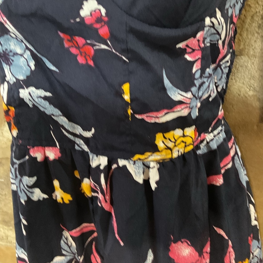 Band of Gypsies Floral Wide-Leg Jumpsuit Navy Blue Sweetheart Neckline Size M - Picture 6 of 11